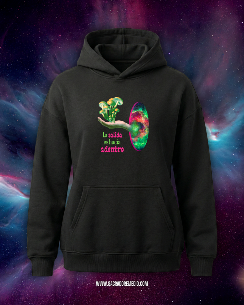 la salida es hacia adentro hoodie oversize mujer sagrado remedio